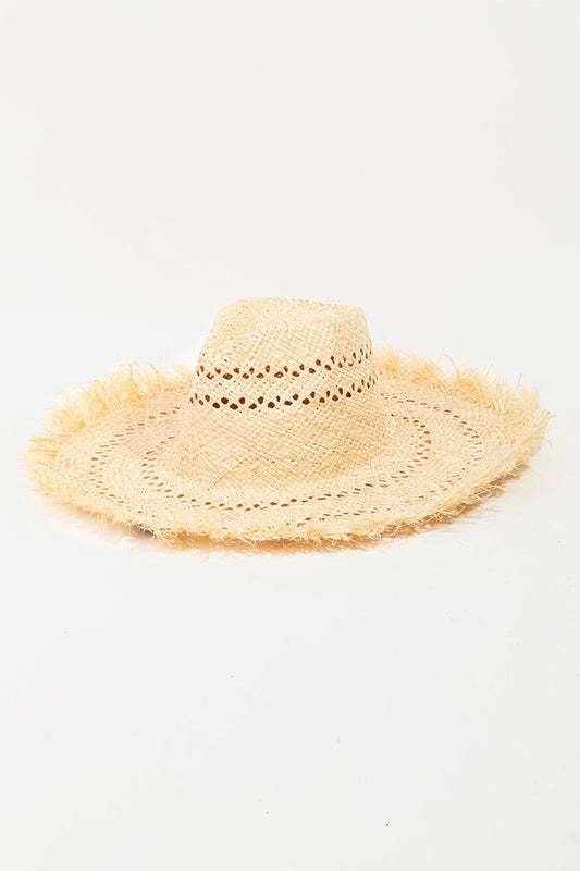 Fame Openwork Raw Hem Weave Hat - Fashionqueene.com-Fame Openwork Raw Hem Weave Hat