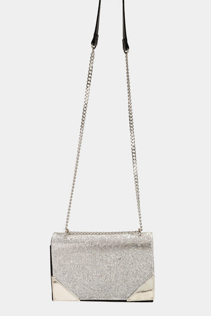 Fame Rhinestone Studded Rectangle Crossbody Bag - Fashionqueene.com-Fame Rhinestone Studded Rectangle Crossbody Bag