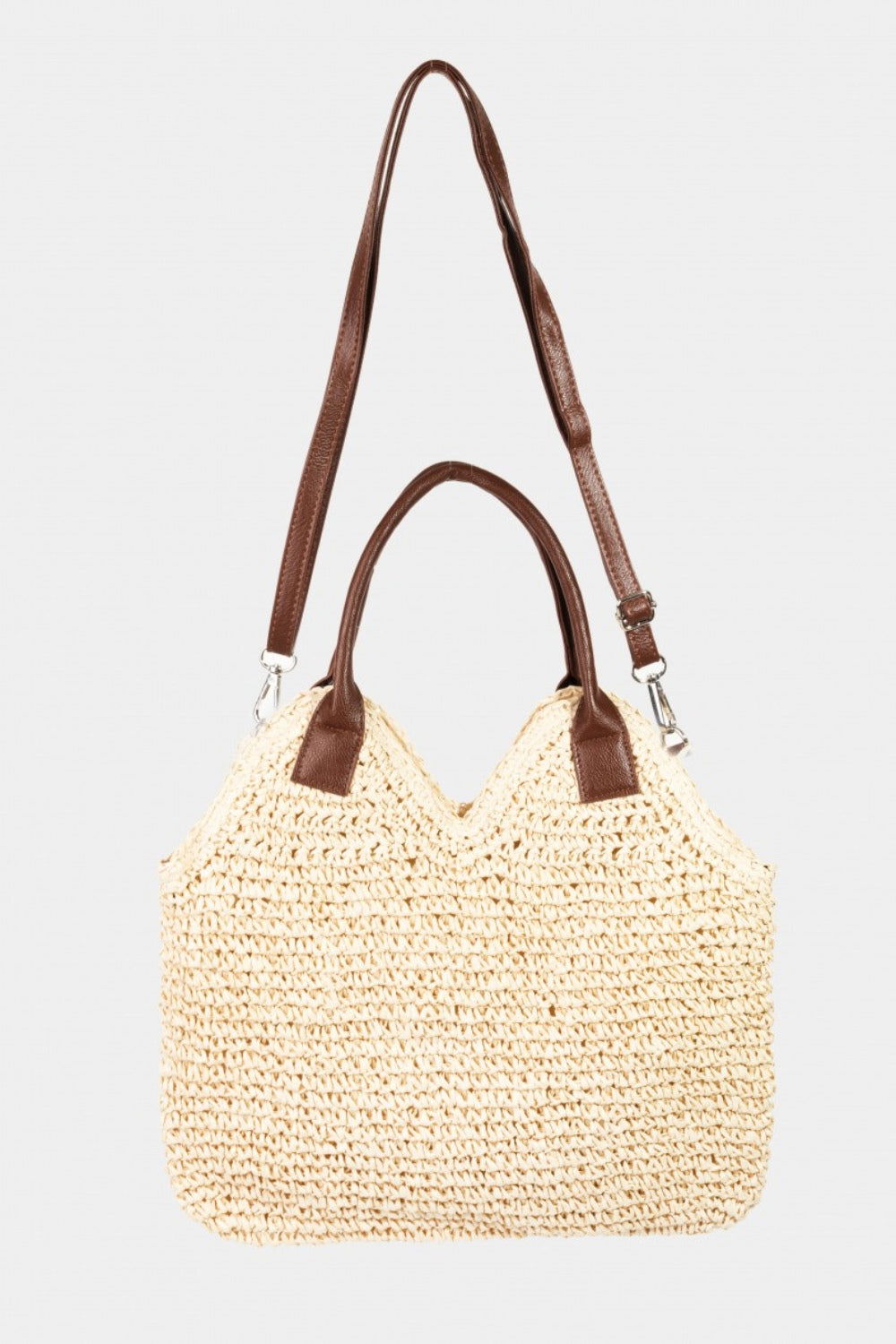 Fame Straw Braided Faux Leather Strap Shoulder Bag - Fashionqueene.com-Fame Straw Braided Faux Leather Strap Shoulder Bag