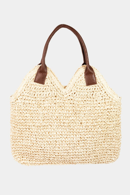 Fame Straw Braided Faux Leather Strap Shoulder Bag - Fashionqueene.com-Fame Straw Braided Faux Leather Strap Shoulder Bag