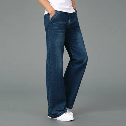 Flared Boot Cut Jeans Loose Classic Blue Denim Pants