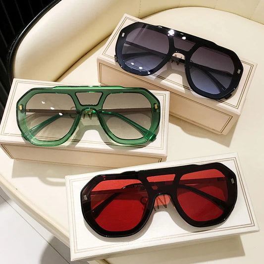 Funky Flat Top Pilot Sunglasses Women Brand Designer Shades Eyewear Trendy One Piece Square Frame Men Sun Glasses Female UV400 - Fashionqueene.com-funky sunglasses