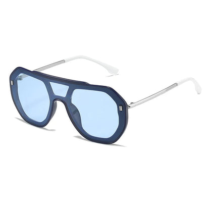 Funky Flat Top Pilot Sunglasses Women Brand Designer Shades Eyewear Trendy One Piece Square Frame Men Sun Glasses Female UV400 - Fashionqueene.com-funky sunglasses