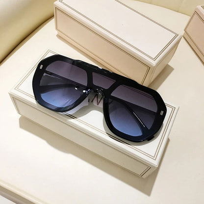 Funky Flat Top Pilot Sunglasses Women Brand Designer Shades Eyewear Trendy One Piece Square Frame Men Sun Glasses Female UV400 - Fashionqueene.com-funky sunglasses