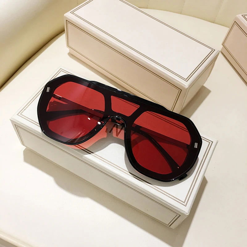 Funky Flat Top Pilot Sunglasses Women Brand Designer Shades Eyewear Trendy One Piece Square Frame Men Sun Glasses Female UV400 - Fashionqueene.com-funky sunglasses