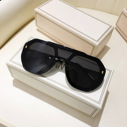 Funky Flat Top Pilot Sunglasses Women Brand Designer Shades Eyewear Trendy One Piece Square Frame Men Sun Glasses Female UV400 - Fashionqueene.com-funky sunglasses