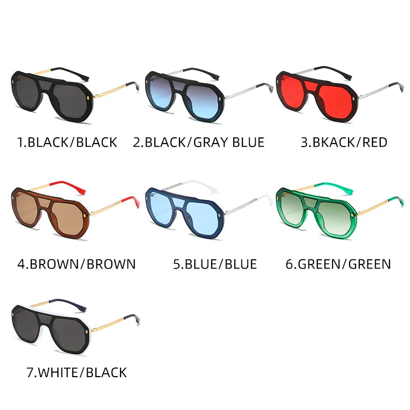 Funky Flat Top Pilot Sunglasses Women Brand Designer Shades Eyewear Trendy One Piece Square Frame Men Sun Glasses Female UV400 - Fashionqueene.com-funky sunglasses