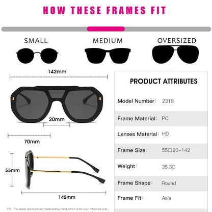 Funky Flat Top Pilot Sunglasses Women Brand Designer Shades Eyewear Trendy One Piece Square Frame Men Sun Glasses Female UV400 - Fashionqueene.com-funky sunglasses