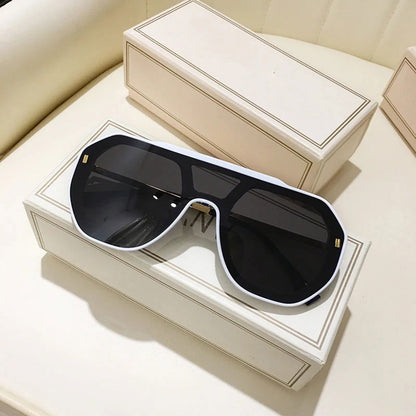 Funky Flat Top Pilot Sunglasses Women Brand Designer Shades Eyewear Trendy One Piece Square Frame Men Sun Glasses Female UV400 - Fashionqueene.com-funky sunglasses