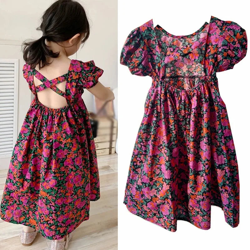 Girl Dreses Princess Fairy Floral Backless Casual Sundress Holiday Beach Party Wedding Dress Children Summer Clothing  New Style - Fashionqueene.com
