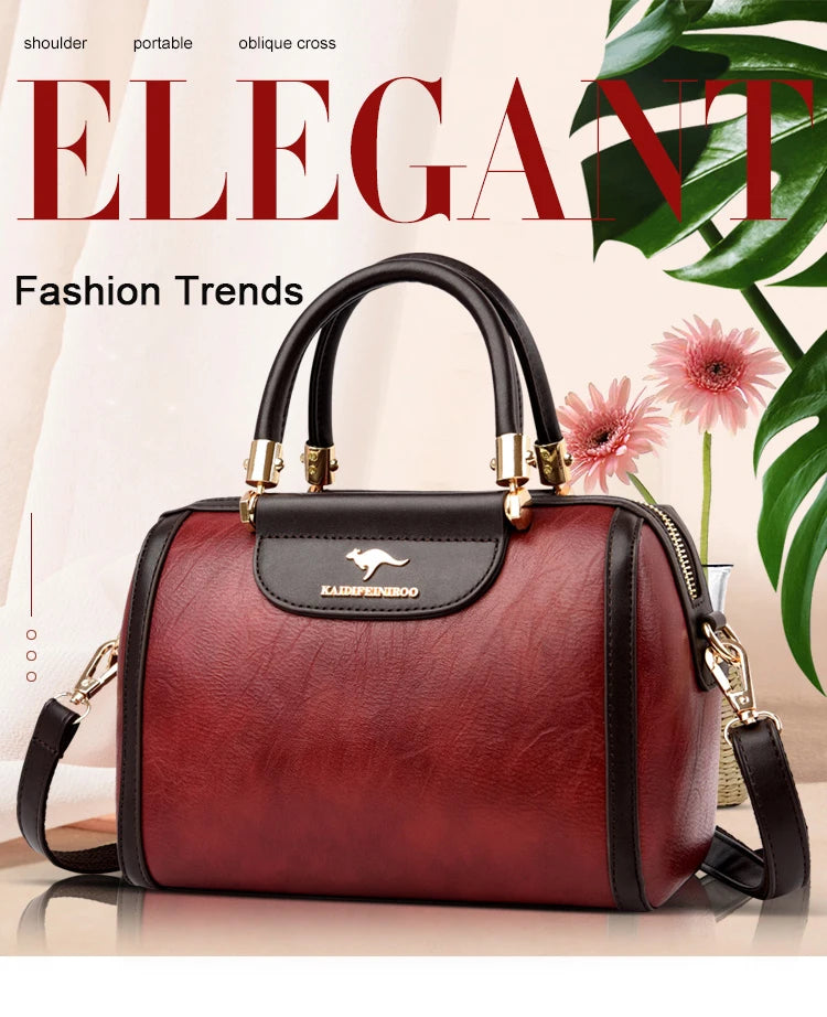 Super High Quality Leather Top Handle Purse Shell Bag Women Casual Crossbody