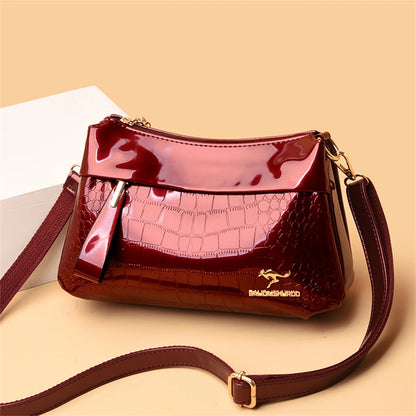 3 Layers Women Handbag Purses Luxury Designer Patent Leather Shoulder Messenger