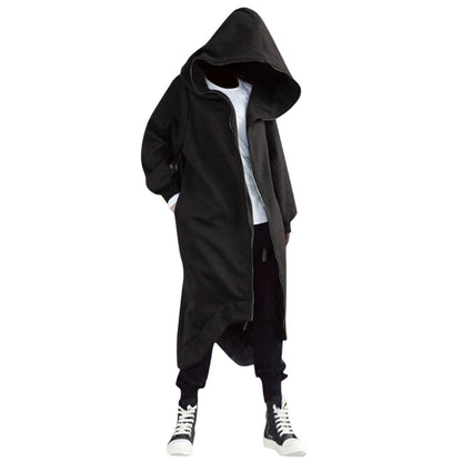 Long Sweatshirt Coat Gothic Streetwear Loose Zipper Jackets Casual Fleece Male Hooded Coat