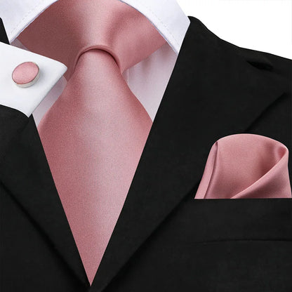 Coral 8.5cm Men's Ties Hanky Cufflinks Set Silk Tie For Men Pink Plaid Coral Luxury Wedding Party