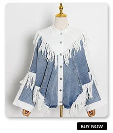 Denim Jacket Female Light Blue Diamond Tassel Coat Single-Breasted Open Back Women Jeans Coat
