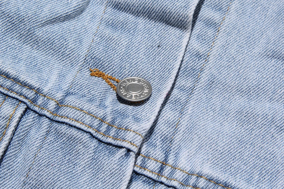 Denim Jacket Female Light Blue Diamond Tassel Coat Single-Breasted Open Back Women Jeans Coat