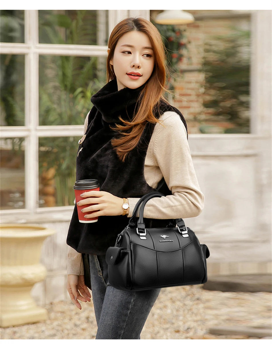 Designer Women Soft Leather Handbags Luxury Female Shoulder Crossbody Bag Brand Messenger Boston Bag