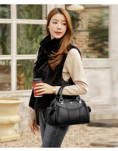 Designer Women Soft Leather Handbags Luxury Female Shoulder Crossbody Bag Brand Messenger Boston Bag