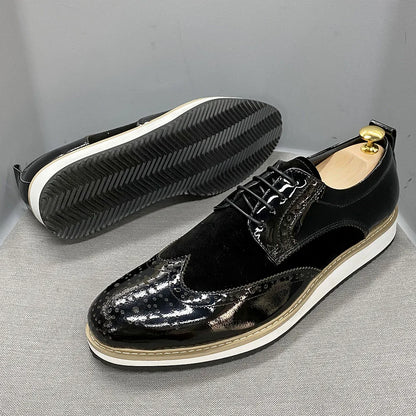 Luxury Brand Large Size Men's Flat Sneakers 6 to 13 Patent Leather Lace-up Black White Casual Shoes for Men