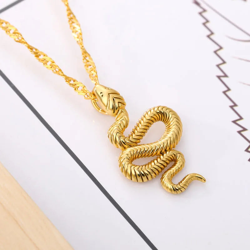 Stainless Steel Snake Necklace Pendant For Women Temperament N01010G / United States SILVER PLATED / United States 