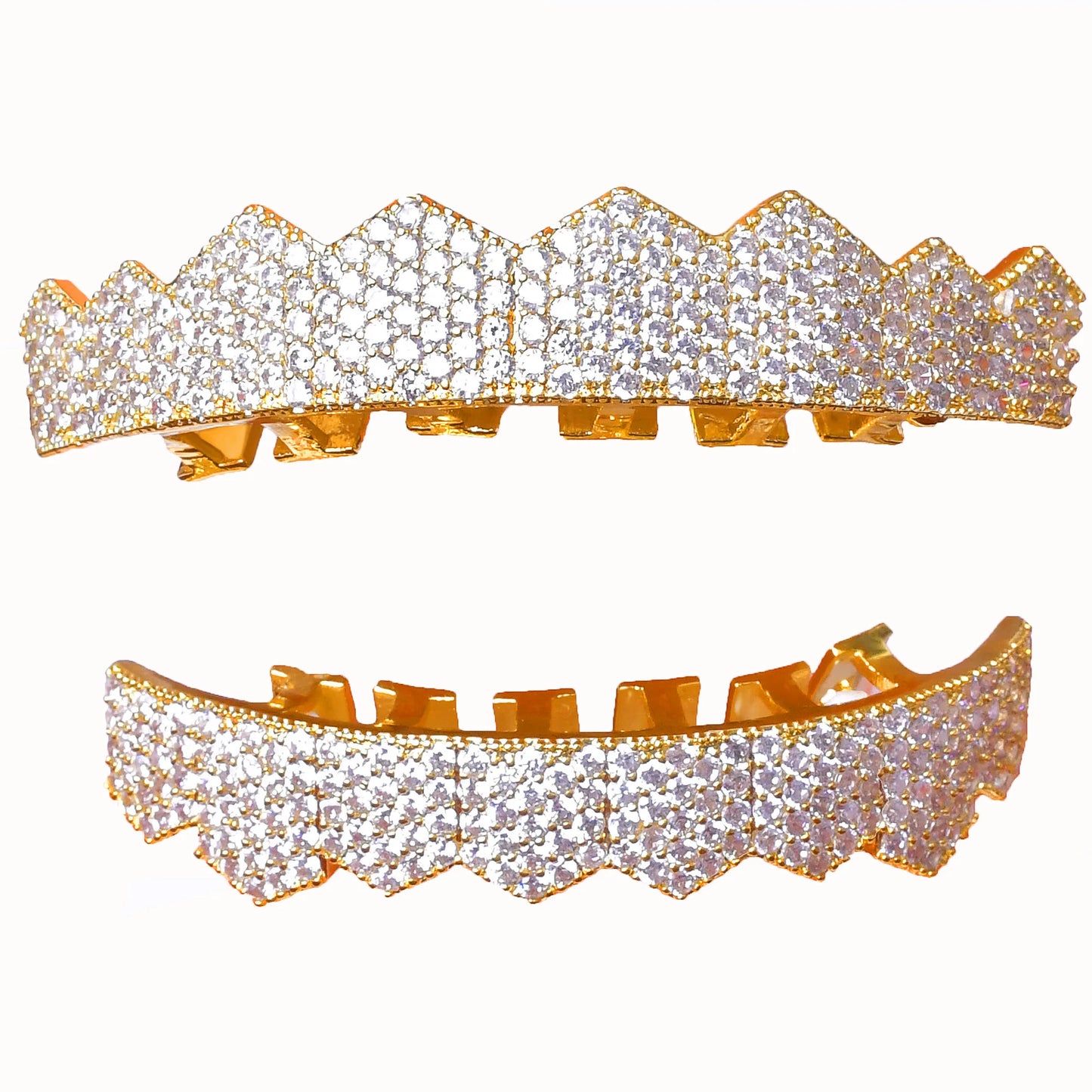 Big Hip Hop Grillz Iced Out CZ Fang Mouth teeth grills Caps Top & Bottom tooth Set