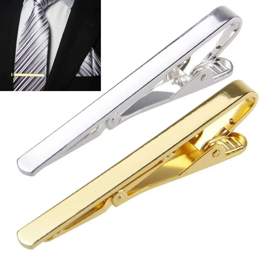 Metal Silver Gold Simple Necktie Tie Bar Clasp Clip Clamp Pin Men Stainless Steel Tie Clasps