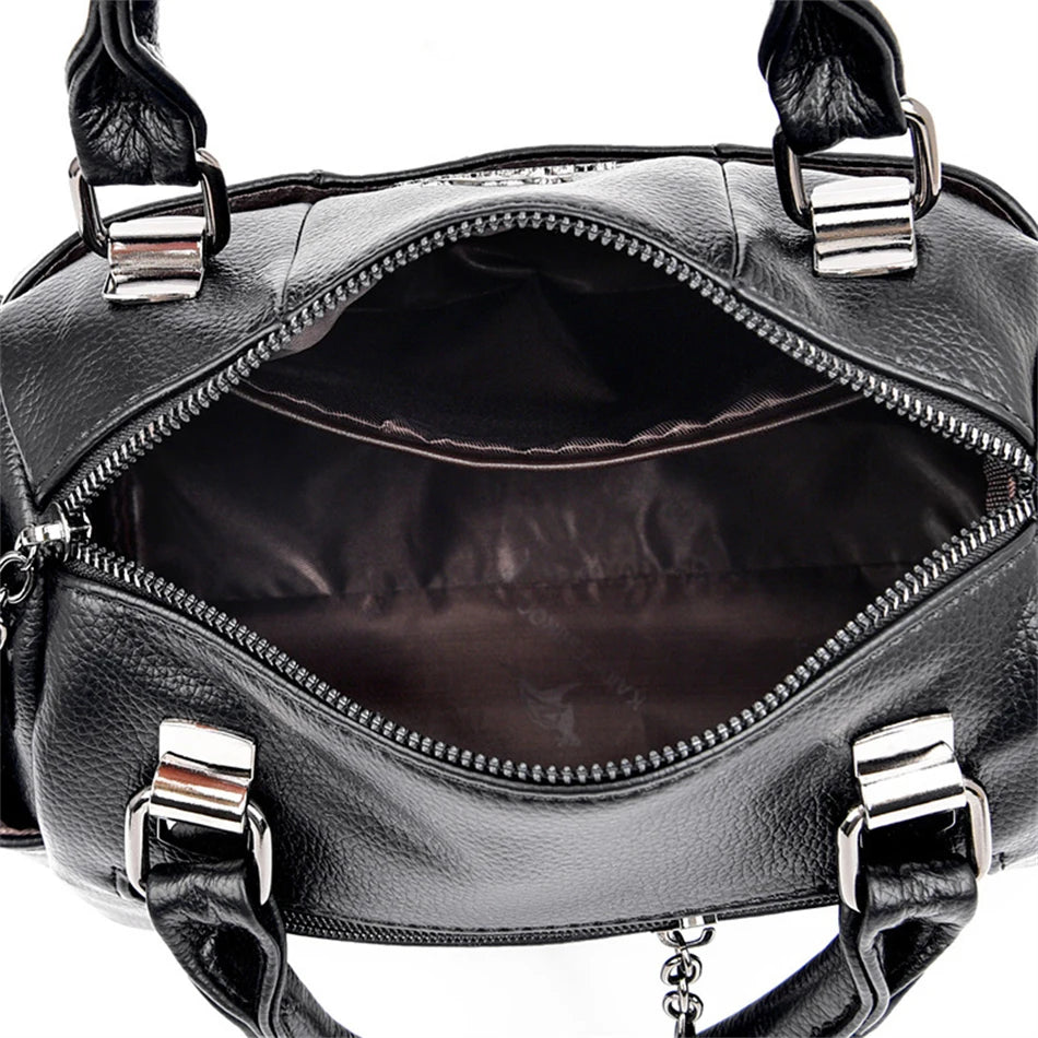 Designer Women Soft Leather Handbags Luxury Female Shoulder Crossbody Bag Brand Messenger Boston Bag