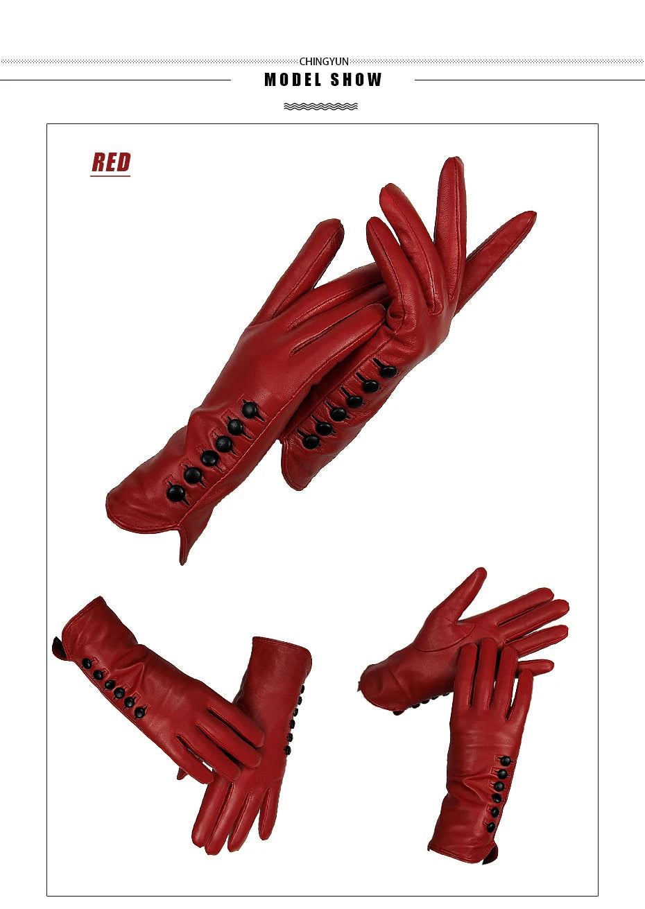 Gloves Genuine Leather High quality goat skin Warm 6 buckle gloves woman