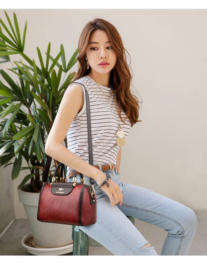 Super High Quality Leather Top Handle Purse Shell Bag Women Casual Crossbody