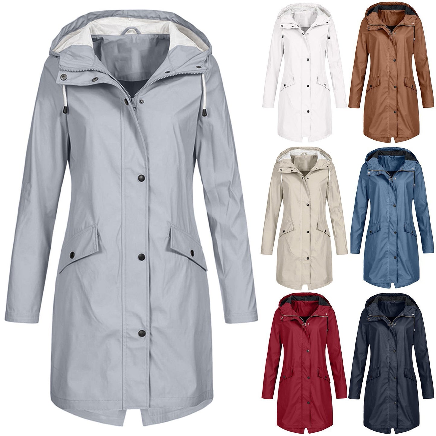 Zipper Waterproof Raincoat Jacket Lightweight Rain Jacket Outdoor Packable Waterproof Hooded
