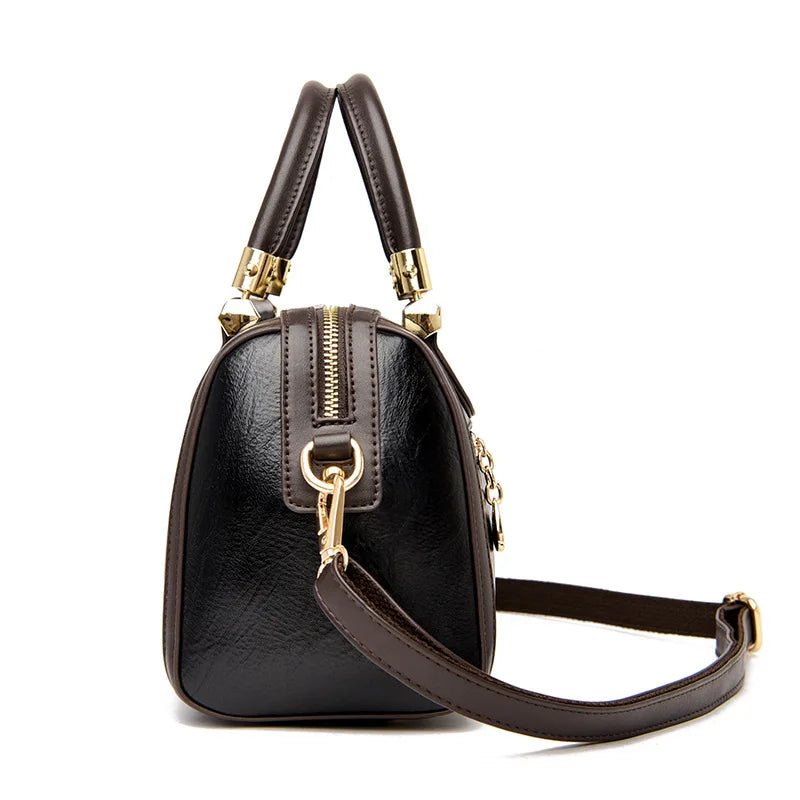 Super High Quality Leather Top Handle Purse Shell Bag Women Casual Crossbody