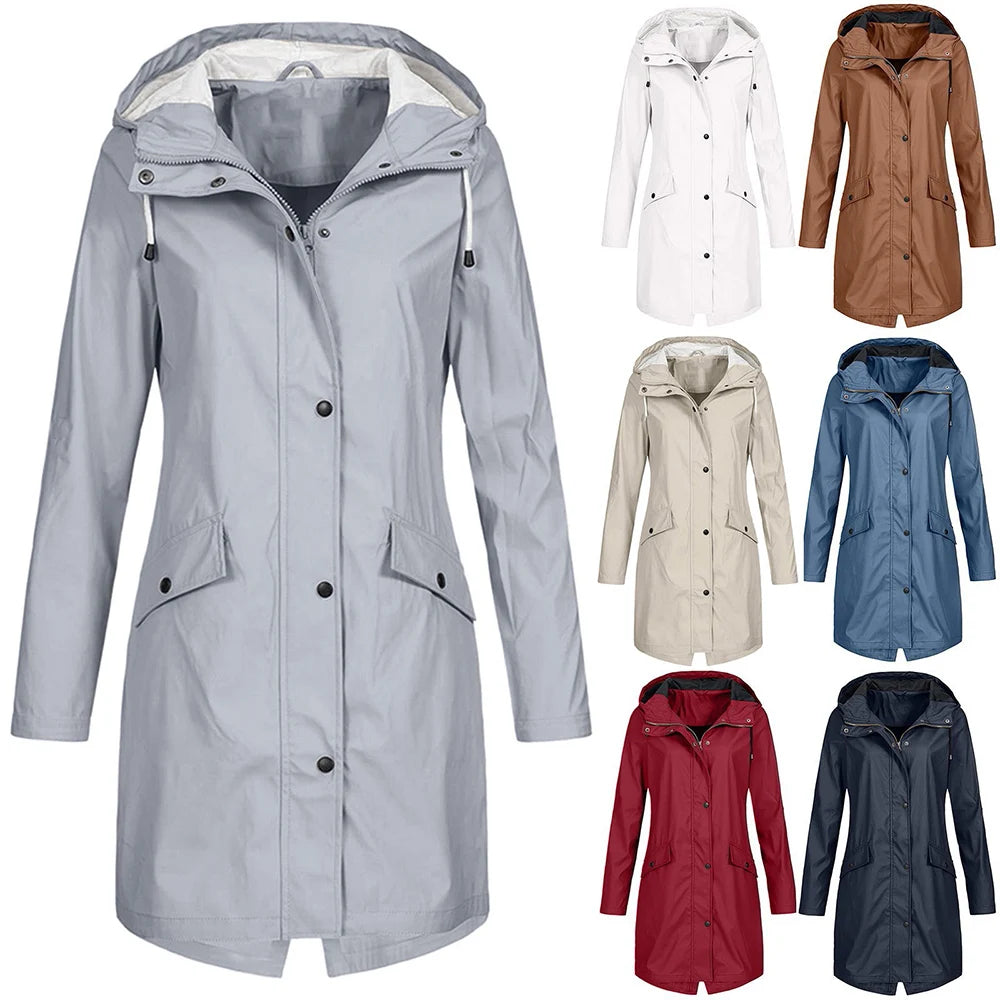 Zipper Waterproof Raincoat Jacket Lightweight Rain Jacket Outdoor Packable Waterproof Hooded