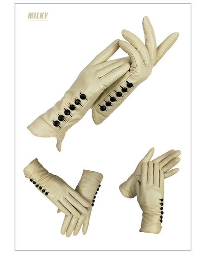 Gloves Genuine Leather High quality goat skin Warm 6 buckle gloves woman