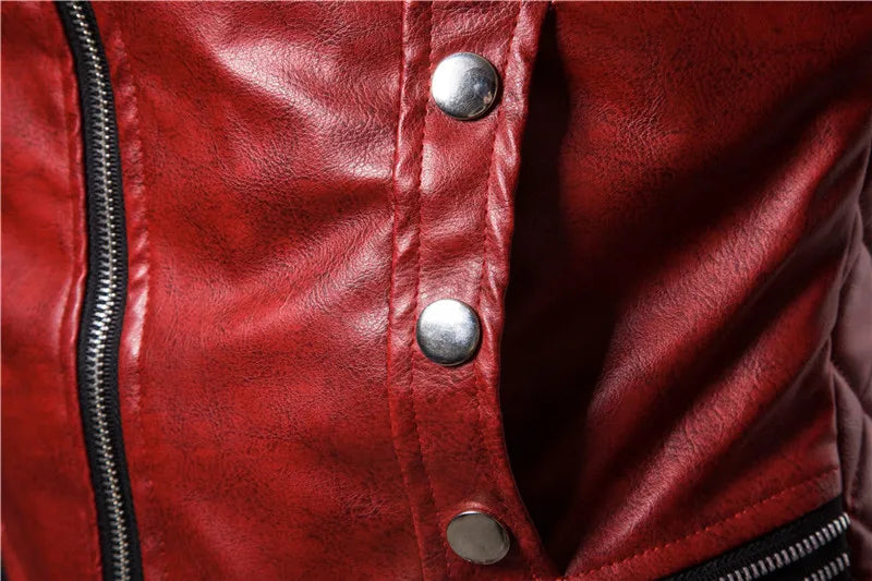 Winter Fleece Motorcycle Leather Jacket Men Turn Down Fur Collar Slim Fit Warm PU Bomber Jacket
