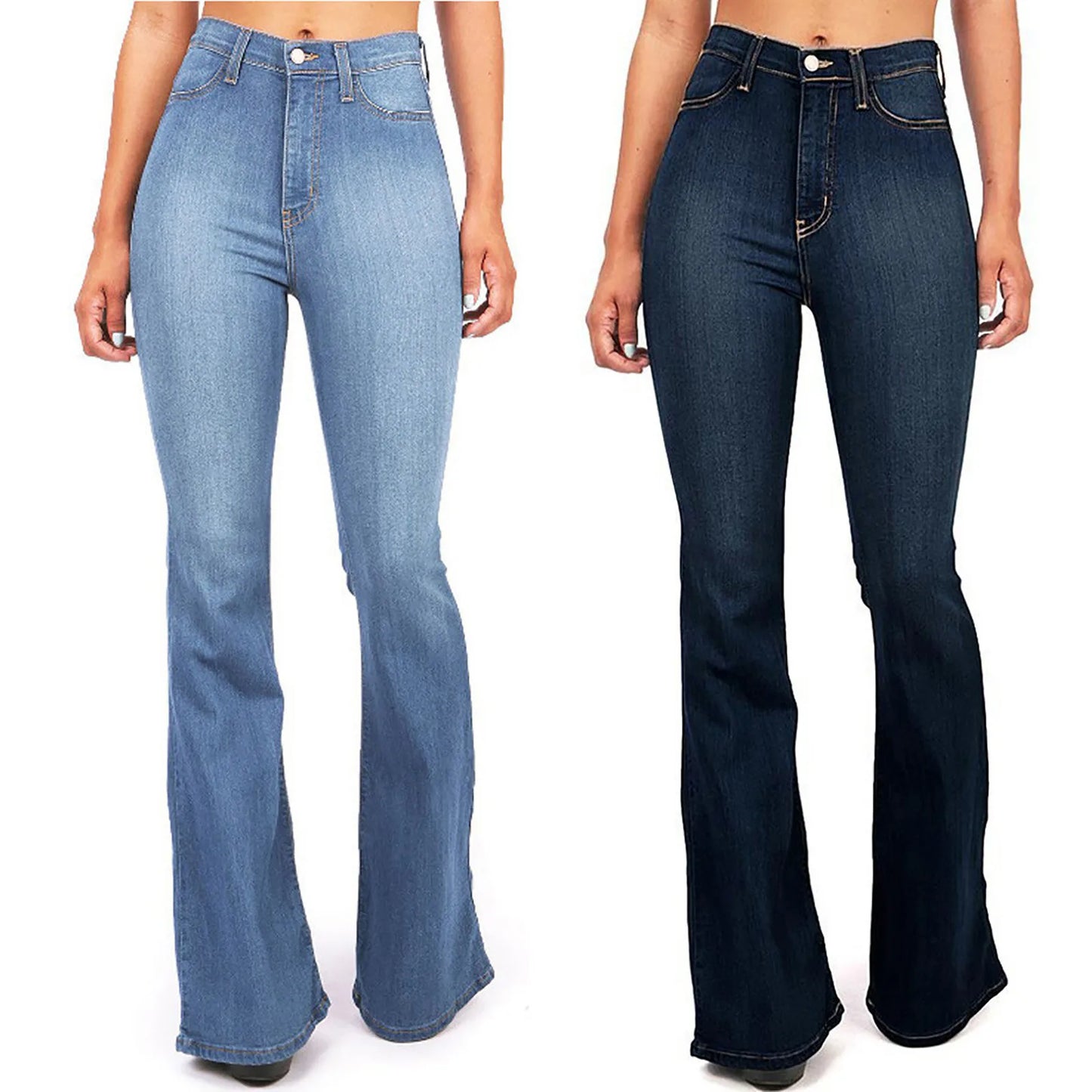 High Waist Jeans Zipper Fly Denim Blue Black Jeans Wide Leg Pants Bandage Skinny