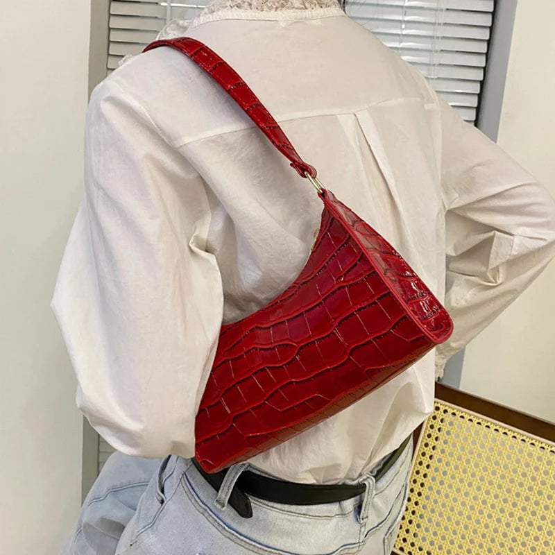 PU Leather Bags Alligator Pattern Armpit Handbag Female Small Underarm Messenger Bag Purse