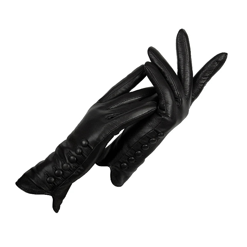 Gloves Genuine Leather High quality goat skin Warm 6 buckle gloves woman