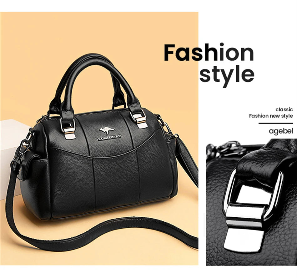 Designer Women Soft Leather Handbags Luxury Female Shoulder Crossbody Bag Brand Messenger Boston Bag