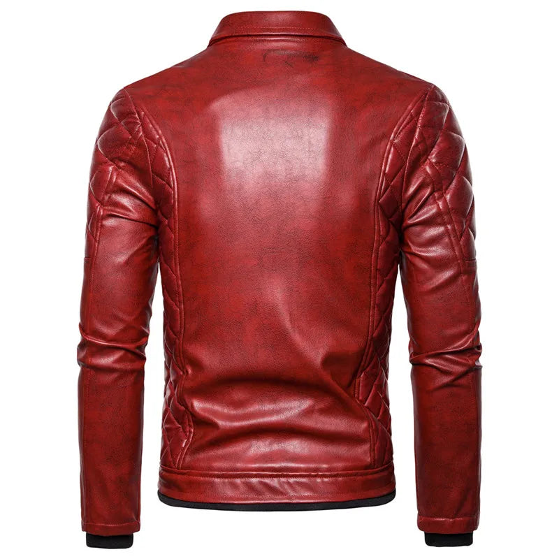 Winter Fleece Motorcycle Leather Jacket Men Turn Down Fur Collar Slim Fit Warm PU Bomber Jacket