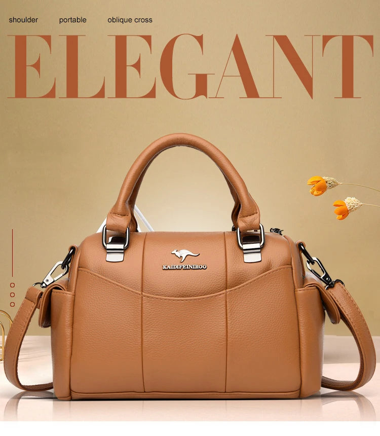 Designer Women Soft Leather Handbags Luxury Female Shoulder Crossbody Bag Brand Messenger Boston Bag