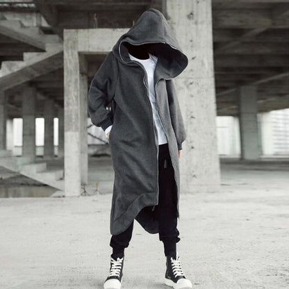 Long Sweatshirt Coat Gothic Streetwear Loose Zipper Jackets Casual Fleece Male Hooded Coat