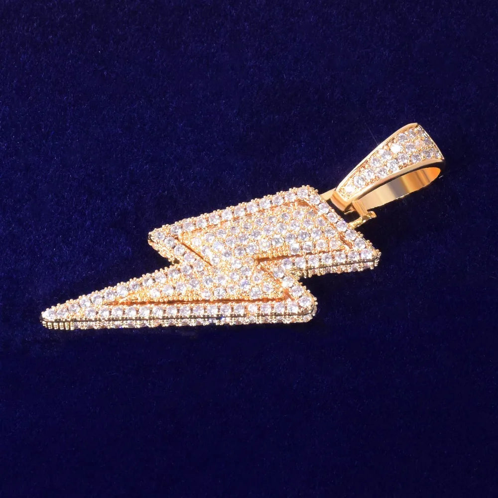 Lightning Shape Pendant Necklace Bling Cubic Zircon Men's Hip Hop Rock Jewelry Double color / United States / 5mm tennis chain|18inch Double color / United States / 5mm tennis chain|30inch 