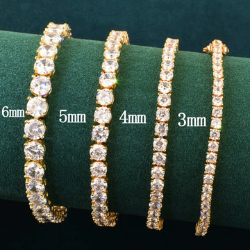 Tennis Link Bracelet For Men Gold Color 1 Row Cubic Zirconia Chain Hip Hop Jewelry 3mm 4mm - Fashionqueene.com