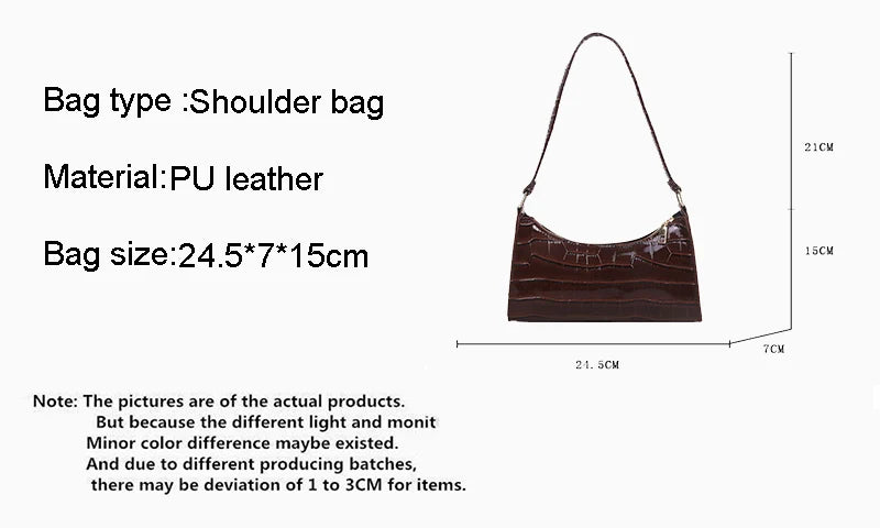 PU Leather Bags Alligator Pattern Armpit Handbag Female Small Underarm Messenger Bag Purse
