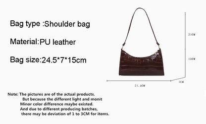 PU Leather Bags Alligator Pattern Armpit Handbag Female Small Underarm Messenger Bag Purse