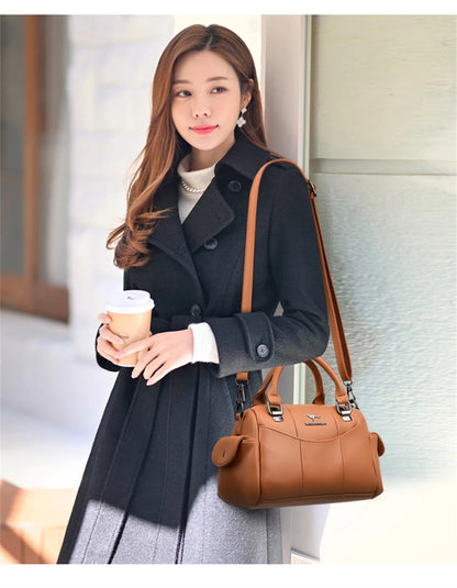 Designer Women Soft Leather Handbags Luxury Female Shoulder Crossbody Bag Brand Messenger Boston Bag