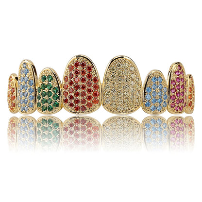 Silver Color Iced Out Gold Grillz Crystal Jewelry Top Bottom Grills 8Teeth Body Jewelry Hip Hop Bling AAA Cubic Zircon Men