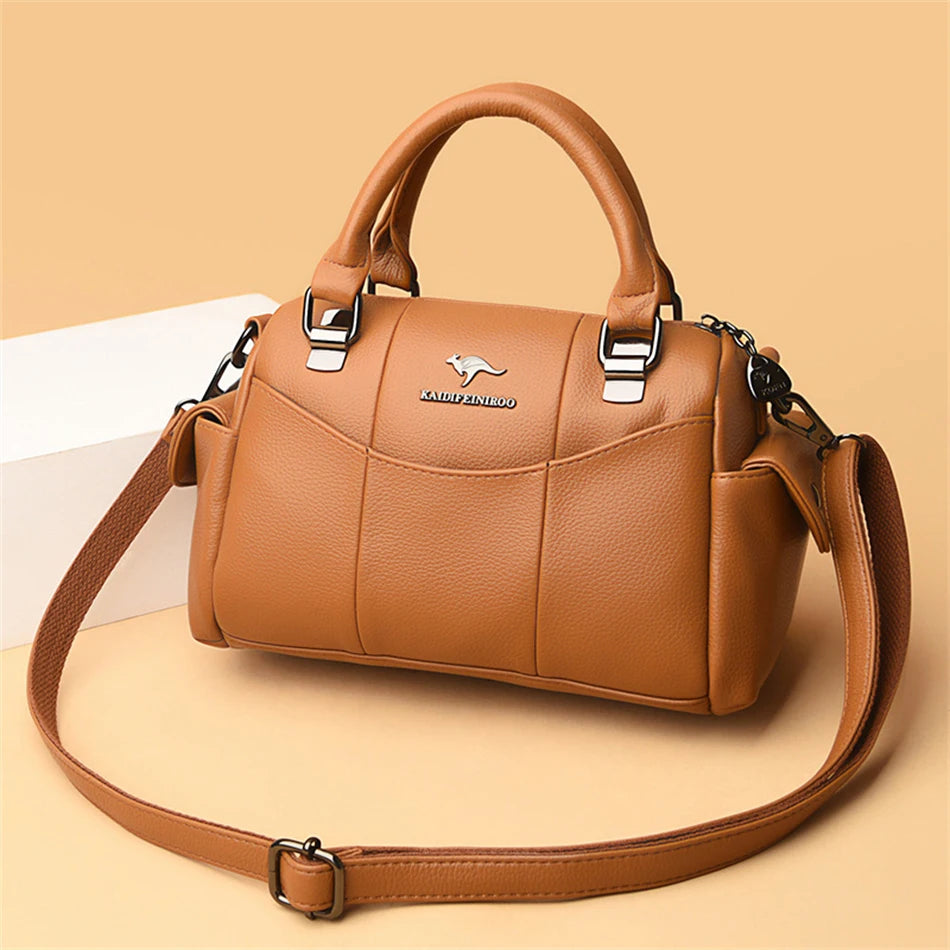 Designer Women Soft Leather Handbags Luxury Female Shoulder Crossbody Bag Brand Messenger Boston Bag