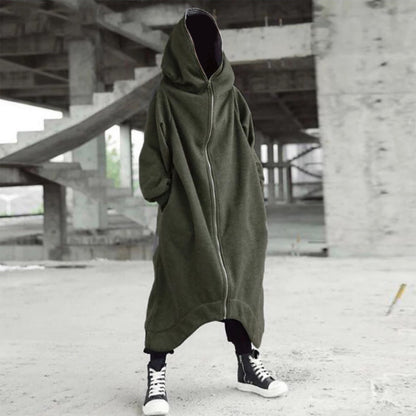 Long Sweatshirt Coat Gothic Streetwear Loose Zipper Jackets Casual Fleece Male Hooded Coat