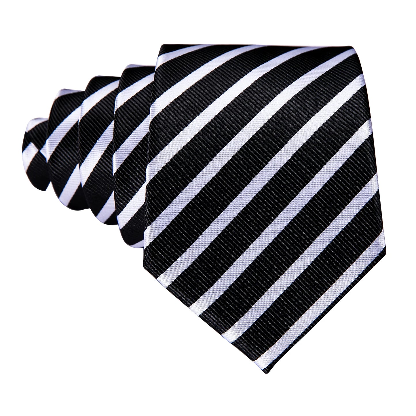 Black White Striped Men Tie Set Silk Jacquard Neckties Handkerchief Cufflink Tie Set Barry.Wang